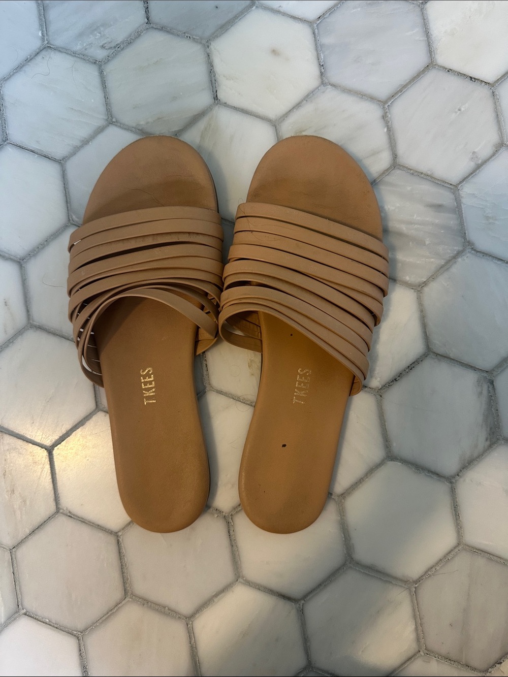 TKEES Caro leather slide Layered-Strap Slide Sandals, pout